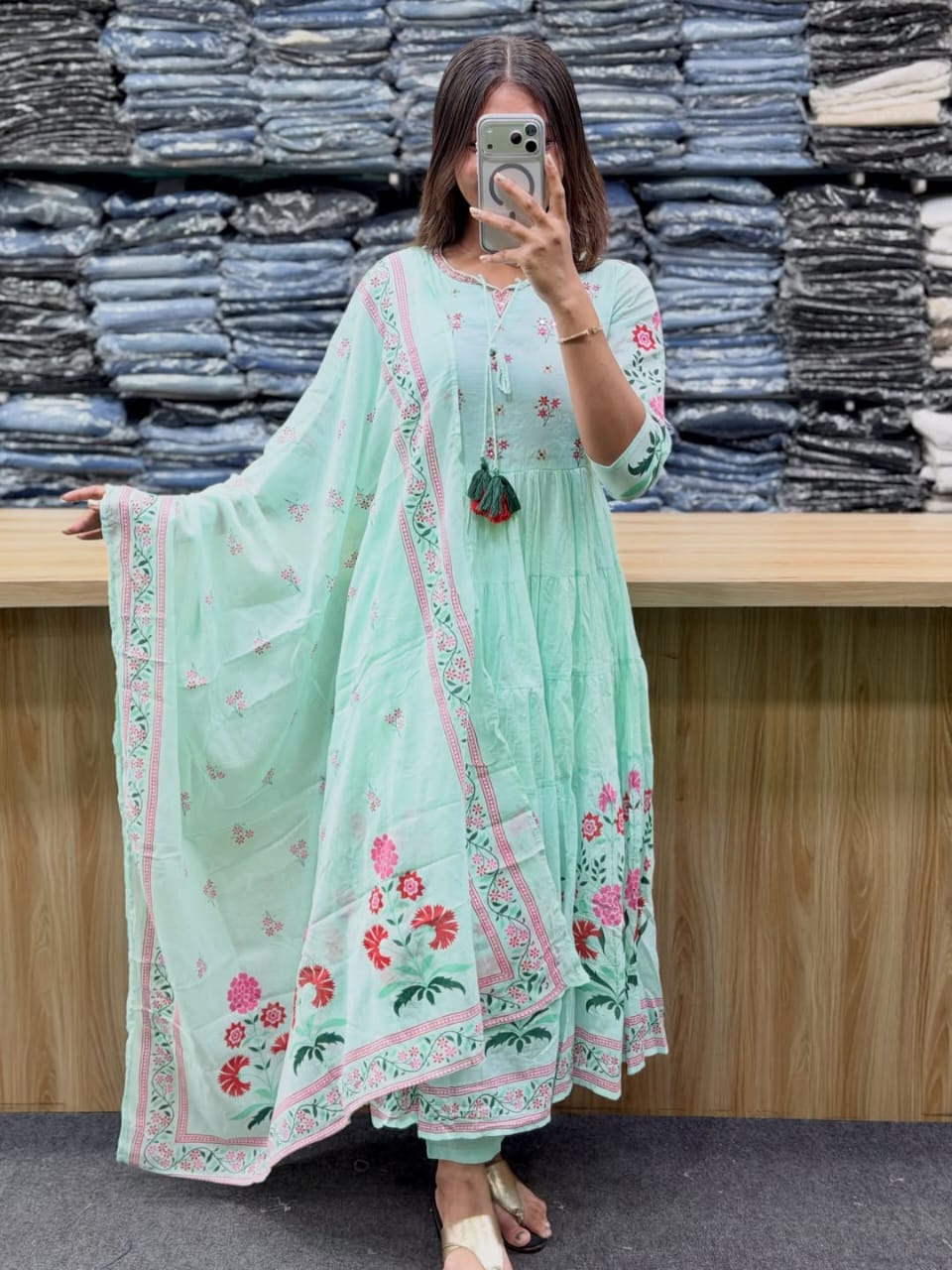 Dark Brown Printed Kurti with Palazzo