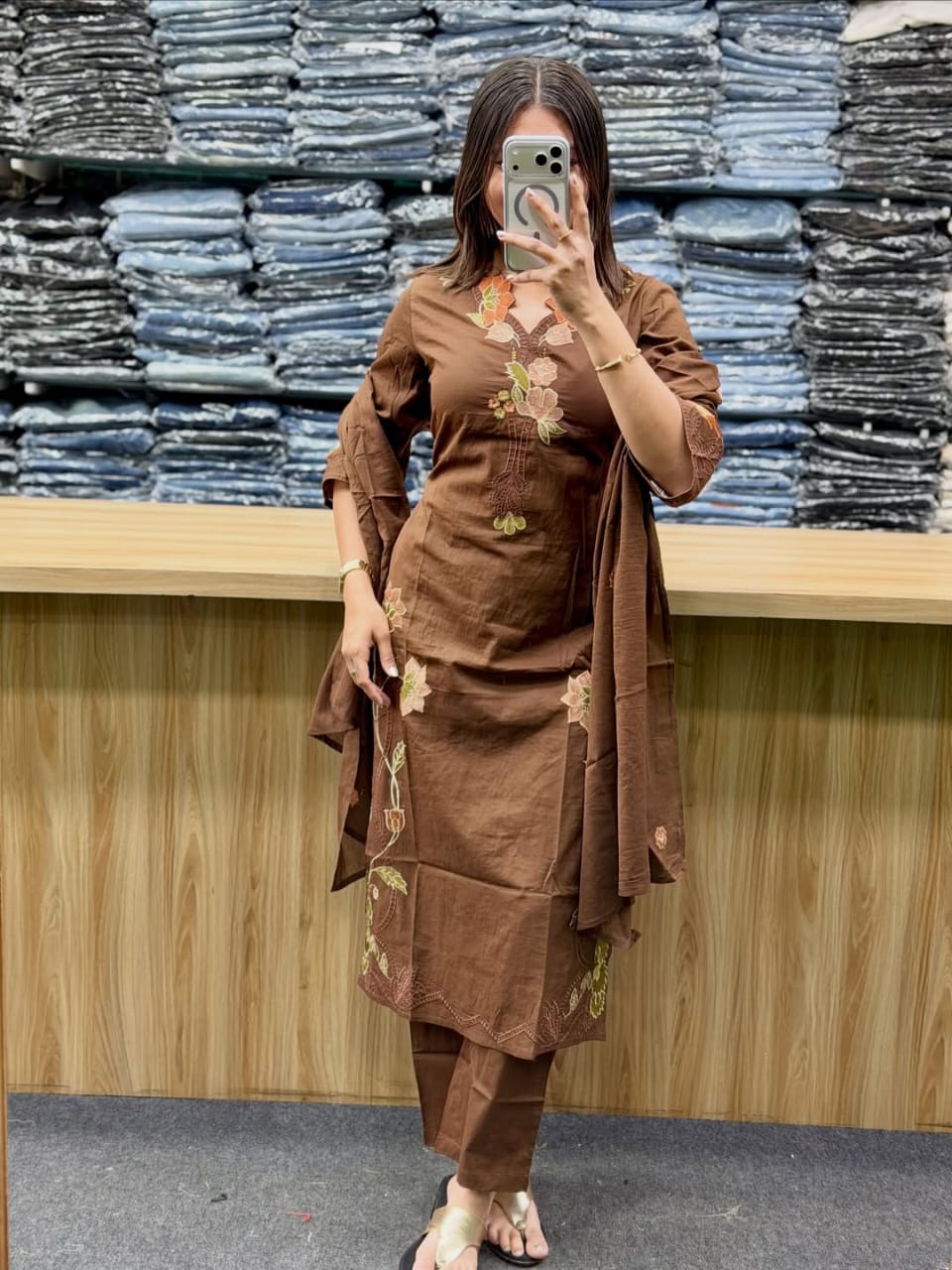 Brown Ikat Print Kurti with Palazzo