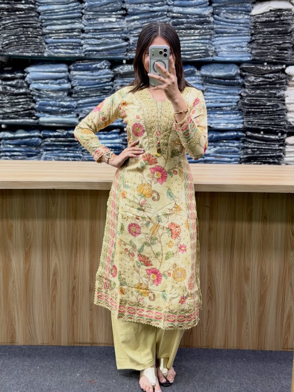 Brown Chanderi Embroidered Kurti with Dupatta