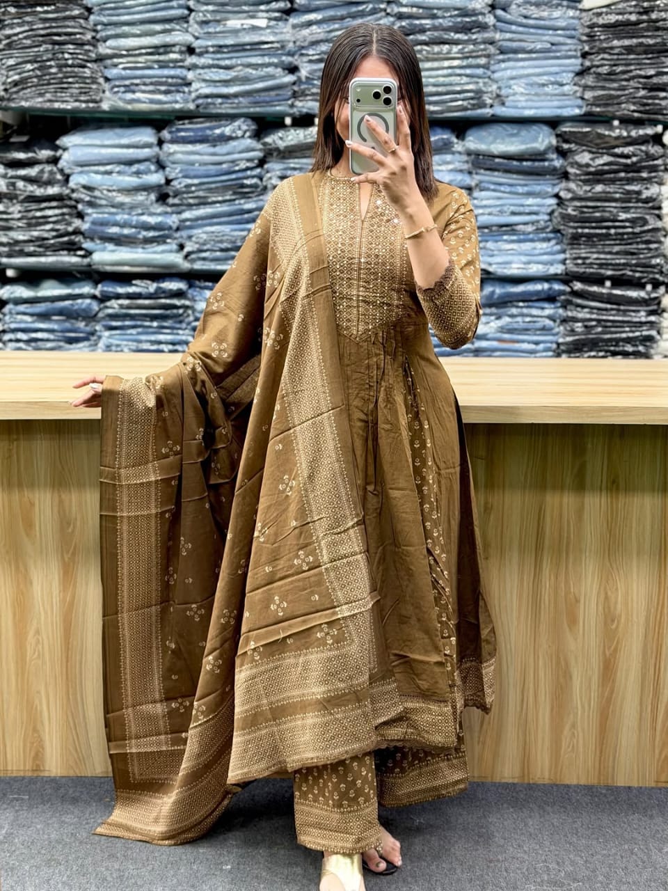 Beige Floral Print Kurti with Palazzo