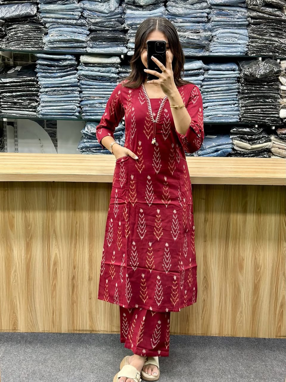 Blue Geometric Print Kurti with Palazzo