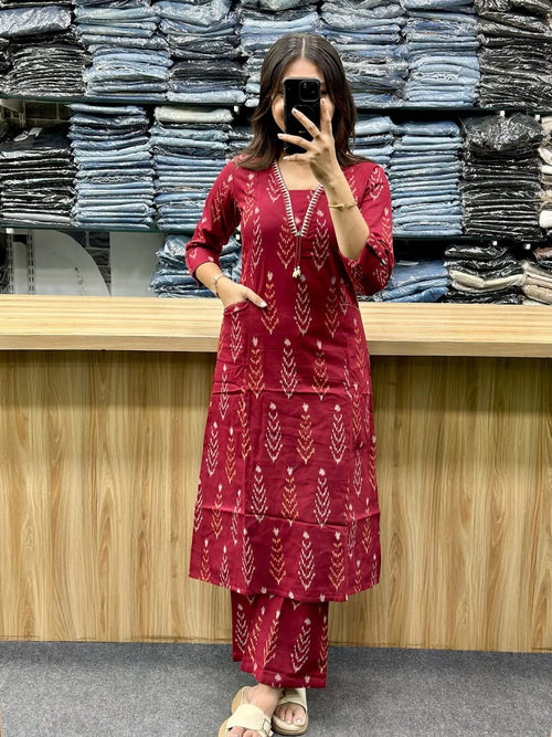 Blue Geometric Print Kurti with Palazzo